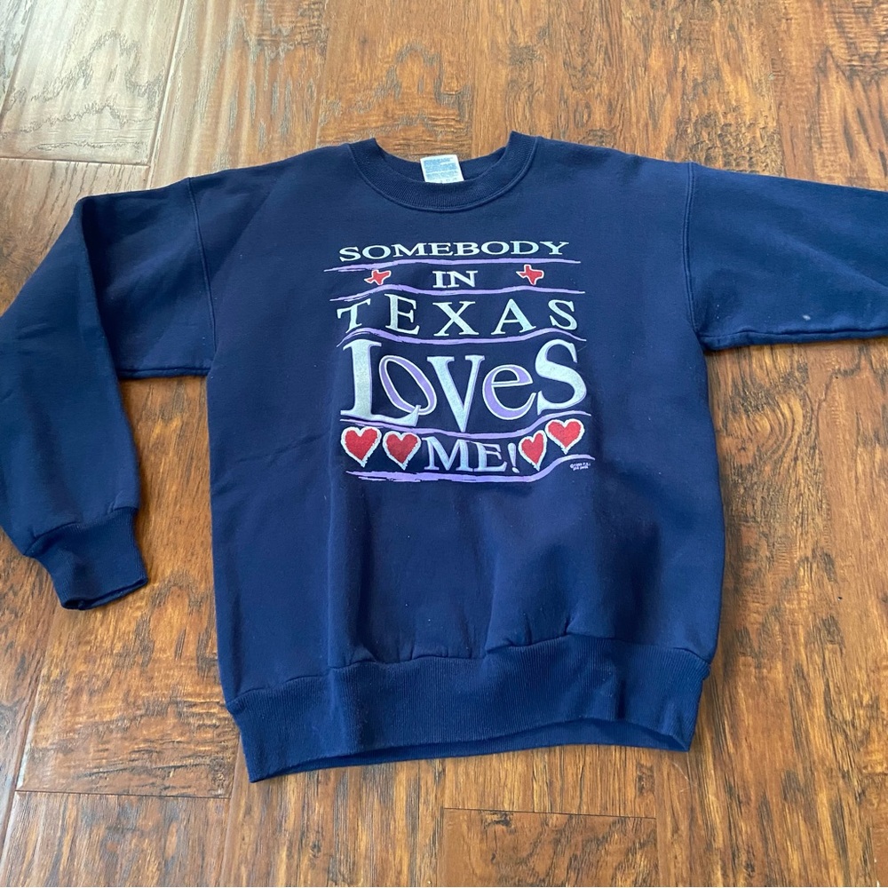 Vintage 1993 somebody in Texas loves me navy blue sweater